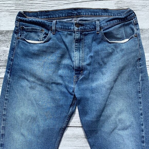 Levi's 505 Regular Fit Distressed Light Wash Denim Straight Leg Jeans - Picture 2 of 11